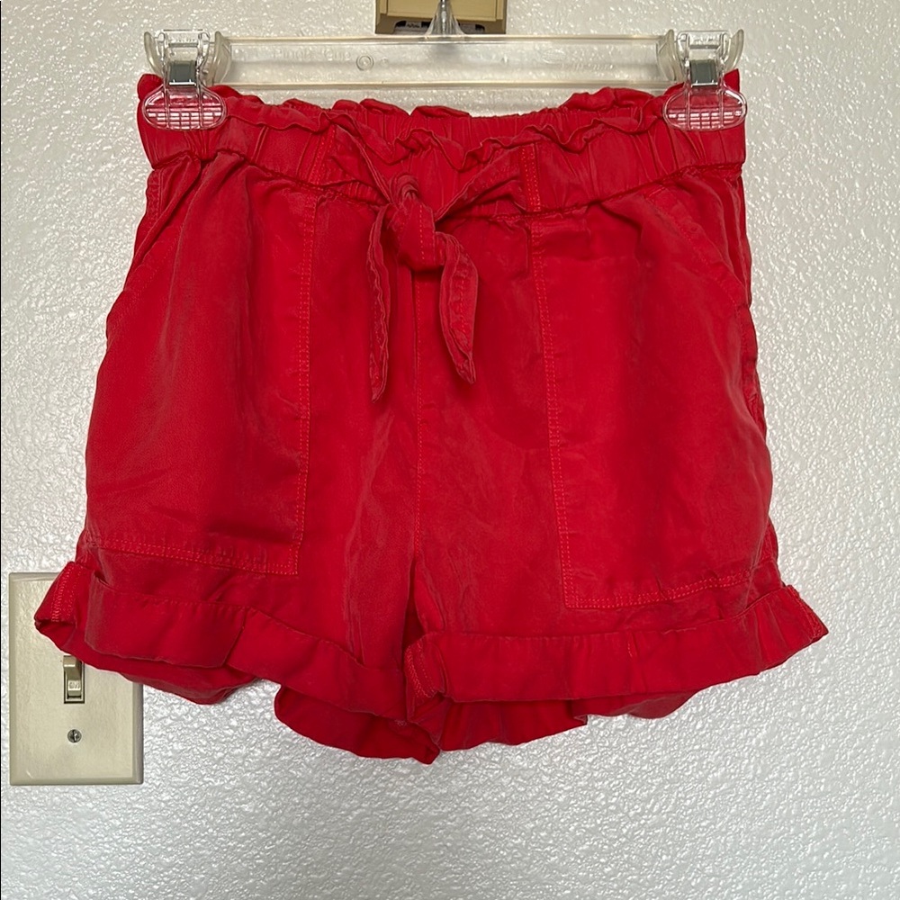 AERIE, Pink Orange Ruffle Hem Women's Shorts